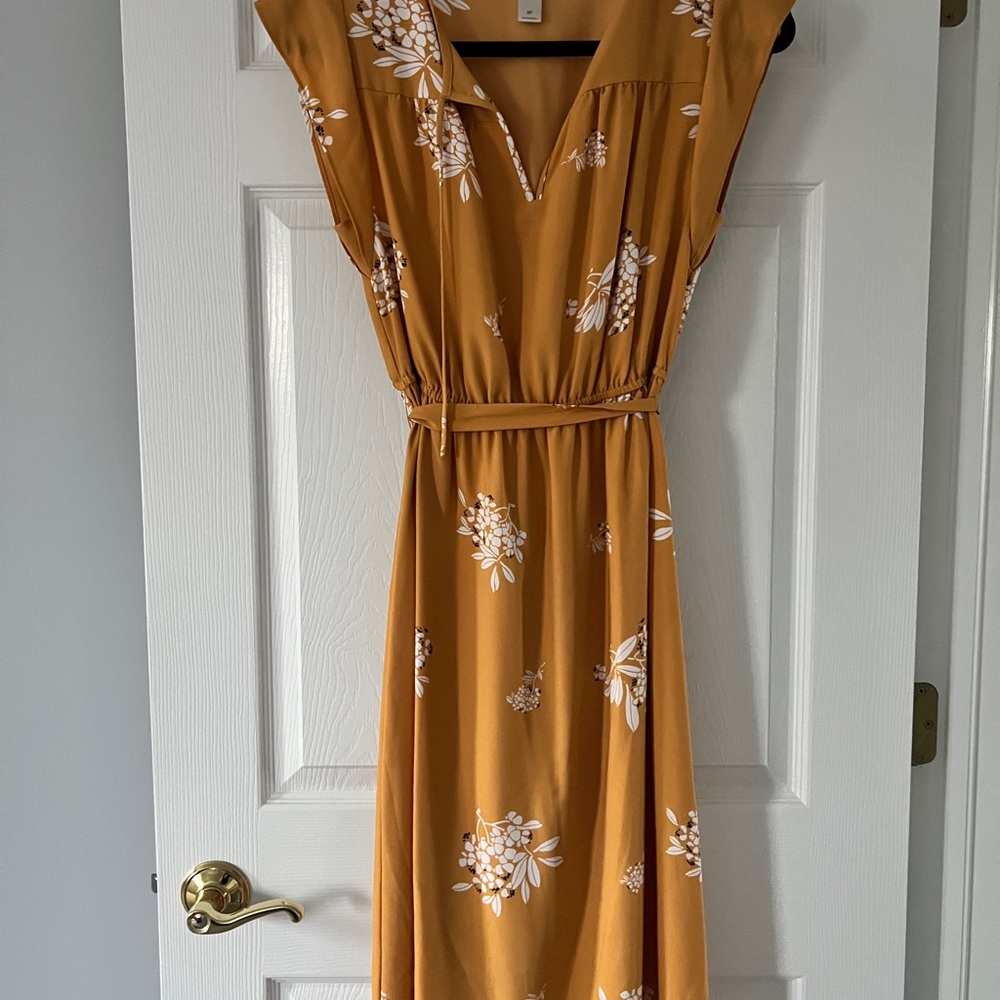 LOFT Mustard Floral Midi Dress